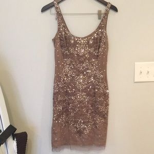 Nude gemstone and sequin sleeveless cocktail dress